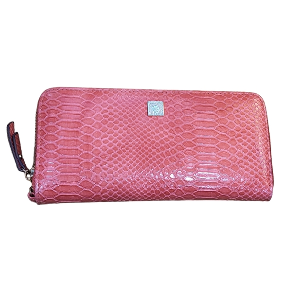 Anne Klein Handbags - Anne Klein slim wallet Coral faux crocodile